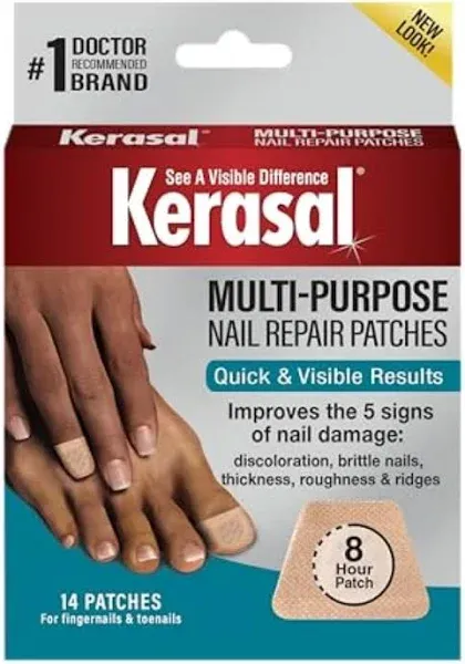 Kerasal Multi-Purpose Nail Repair Patches - 14 Count - Nail Repair for Damaged Nails, 8-Hour Nail Treatment Restores Healthy Appearance (Packaging May Vary)