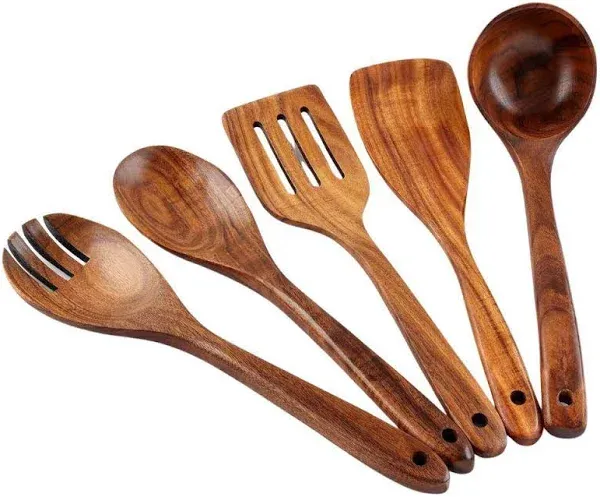 Zulay Kitchen Natural Teak Wooden Utensils for Cooking