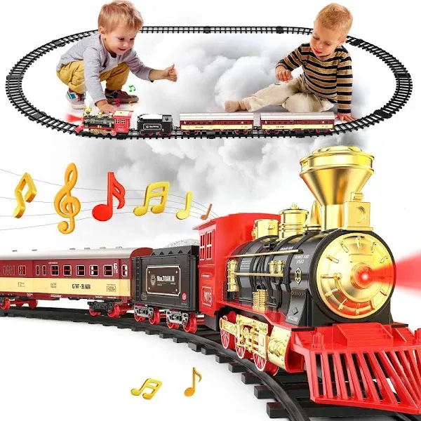 Hot Bee Christmas Train Set,Train Set for Toddlers 2-4,Train Toy with Remote Control,Christmas Train Sets for Around The Tree,Steam Locomotive,Lights,Sounds,Spray,Perfect Train Set for Kids Ages 4-8