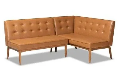 Baxton Studio Arvid Mid-Century Modern Tan Faux Leather Upholstered and...