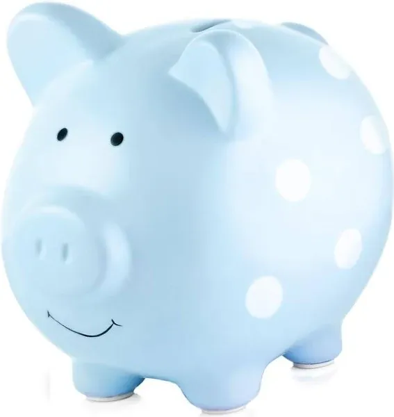 Pearhead Ceramic Piggy Bank Polka Dot Blue