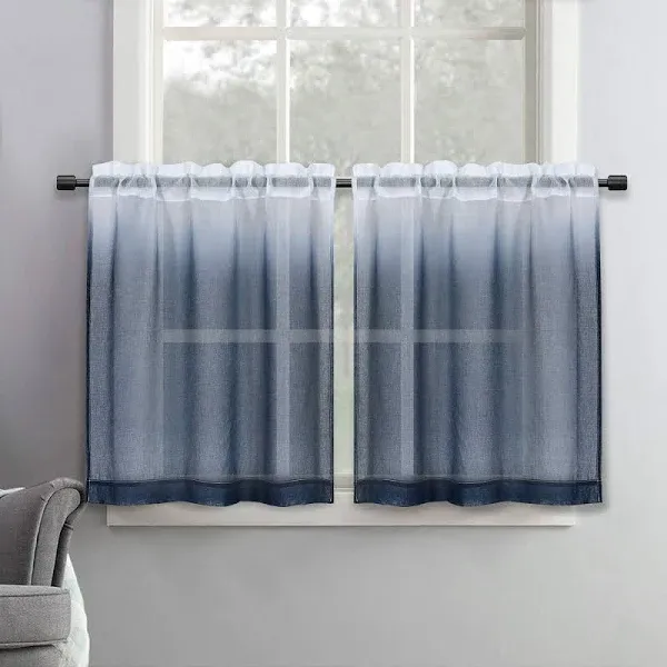 Seeglee Ombre Sheer Tier Curtains Length Faux Linen Curtains