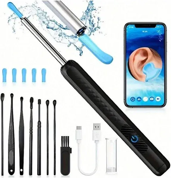 Ear Wax Removal Kit - 8-Piece Set with Camera, Light, 6 Ear Spoons, iOS &amp; Androi