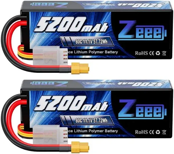 Zeee 3S Lipo Battery 5200Mah 11.1V 80C with XT60 Connector Hard Case Battery for