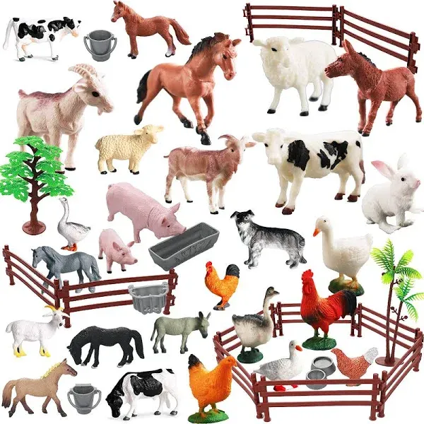 Yowlieu Realistic Farm Animal Figures Toys 44 Pcs