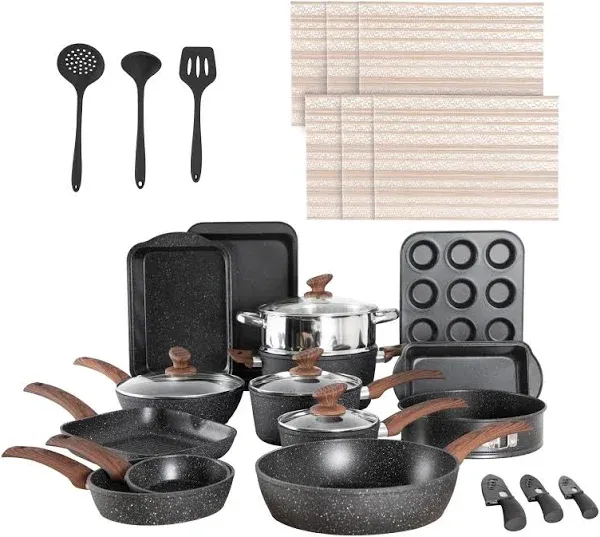 Mf Studio 30 Pieces Granite Nonstick Cookware & Bakeware Set