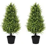 2.5ft Topiary Trees Artificial Outdoor Set of 2 Pack, 30 Inch Faux Boxwood Pl...