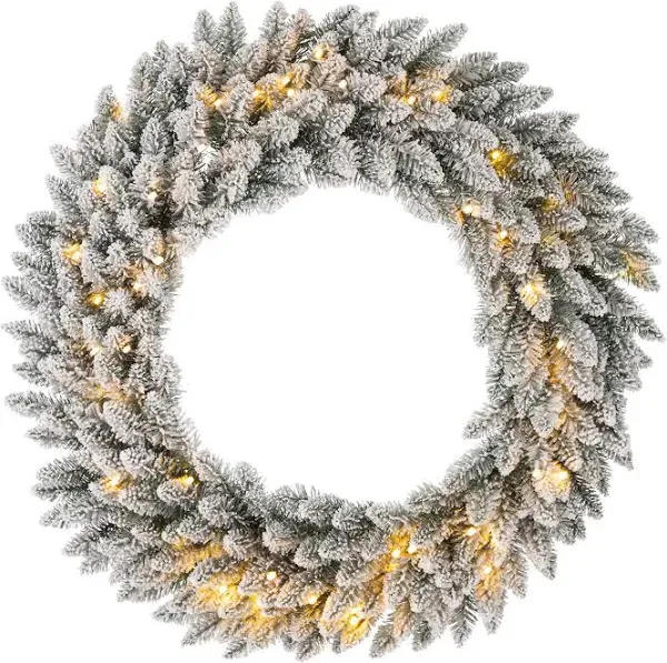 Glitzhome 36" Pre-Lit Snow Flocked Christmas Wreath