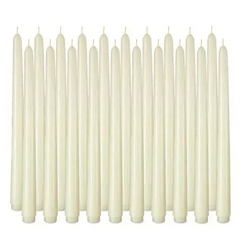 Arosky 20 Pack Ivory Taper Candles, 7-8 Hours Burn Time, Unscented, Smokeless and Dripless, 4/5 x 10 inch Dinner Candle Set for Household, Wedding, Pa