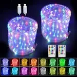 GLPE LED Rope Lights with USB Powered, 2 Pack x 33 ft 100 LED String Lights Indoor Outdoor with Remote,16 Color Changing