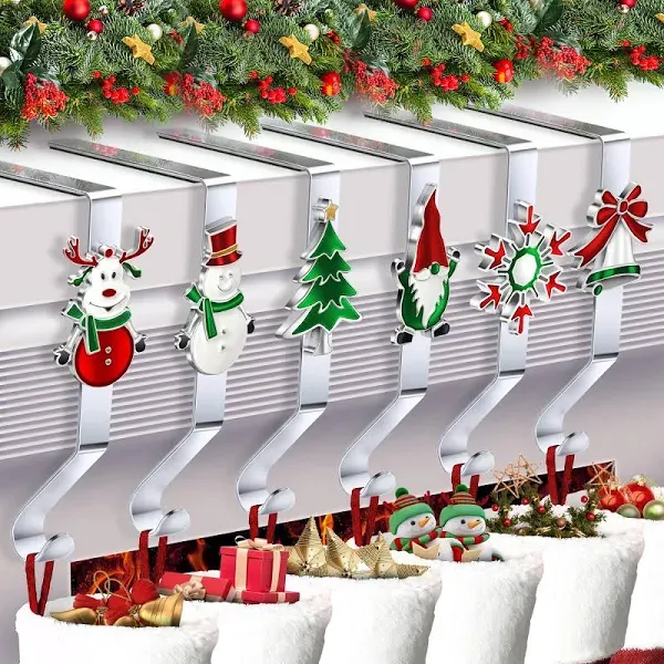 6pcs Christmas Stocking Holders for Mantel Fireplace, Colorful Stocking Hangers, Non-Slip Stocking Hooks for Party Indoor Outdoor Decorations