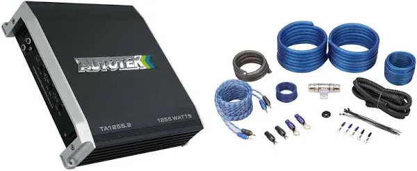 Autotek TA-1255.2 1200 Watt 2 Channel Stereo Car Audio Amplifier+Amp Kit