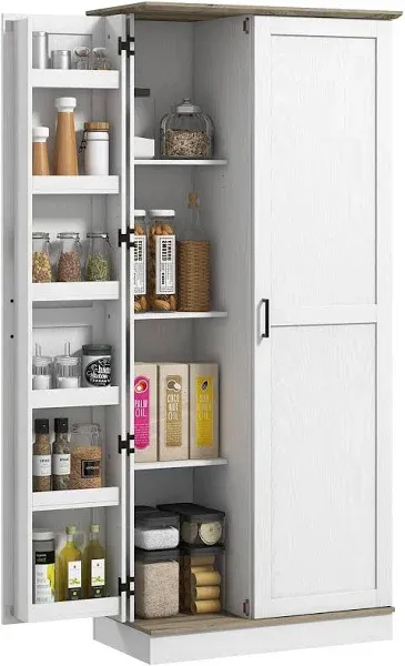 Homcom 70" Tall Kitchen Pantry Cabinet, Modern Storage Cabinet with 6 Spice Racks and Adjustable Shelves