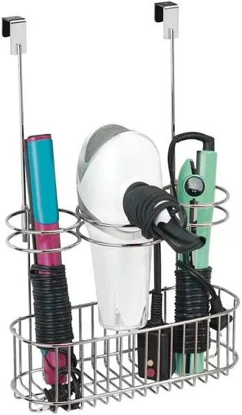 mDesign Steel Over Cabinet Door Hair Care & Styling Tool Storage Basket