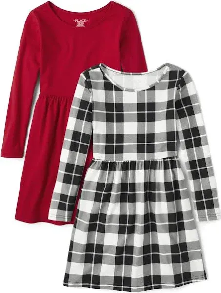 The Children's Place Girls' 2 Pack Long Sleeve Fashion Skater Dress