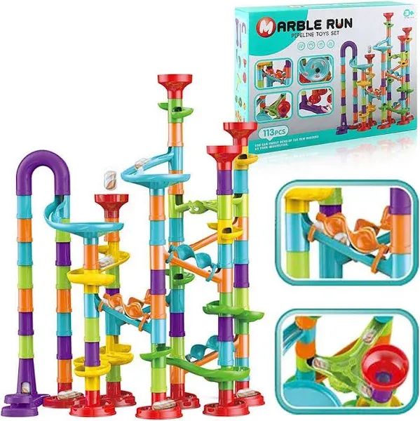 113 Pcs Marble Run for Kids,Marble Run Compact Set STEM Learning Toy