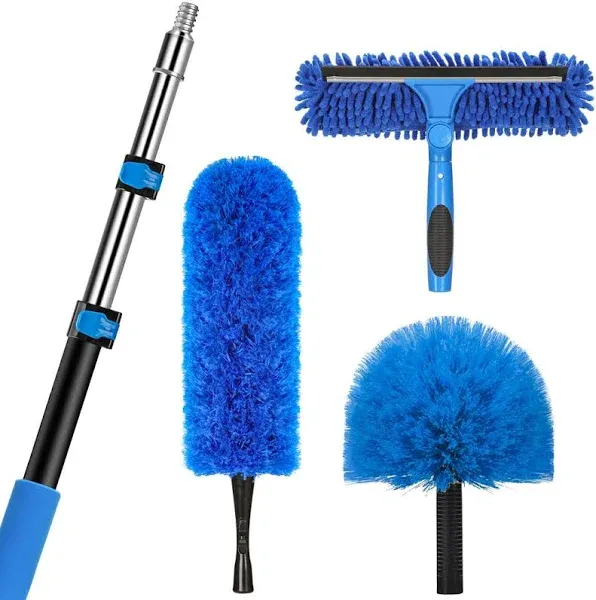 20 Feet High Reach Duster Kit with 5-12 Ft Extension Pole, Cobweb Duster with Te