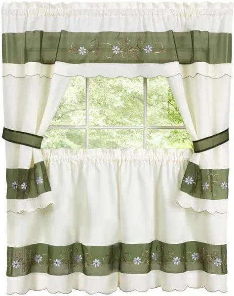 1 Berkshire Embroidered Tailored Cottage Curtain Set 58" X 36" Window Set Floral