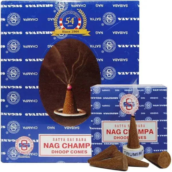 Satya Nag Champa Incense Cones - 12 Packs of 12 Nagchampa Dhoop Cones - Total Approx 144 Cones