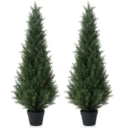 Laiwot Artificial Cedar Topiary Trees for Outdoors Potted Fake Cypress Trees Faux Evergreen Plants for Home Porch Decor Set of 2