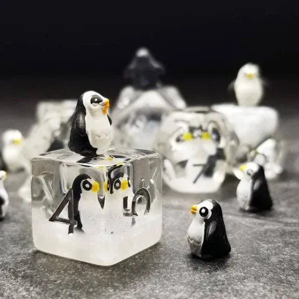 Sage's Portal Animal Familiars Resin DND Dice Set Polyhedral Dice Set for Dungeons and Dragons RPG Pathfinder Tabletop TTRPG (Friendly Penguin)