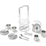 Melissa & Doug Stainless Steel Pretend Play Tea Set and Storage Rack for Kids (11 pcs)