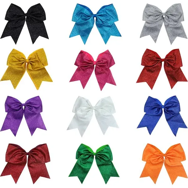 Glitter Cheer Bows with Ponytail Holder