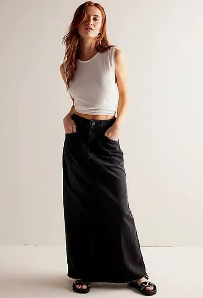 Free People Come As You Are Denim Maxi Skirt