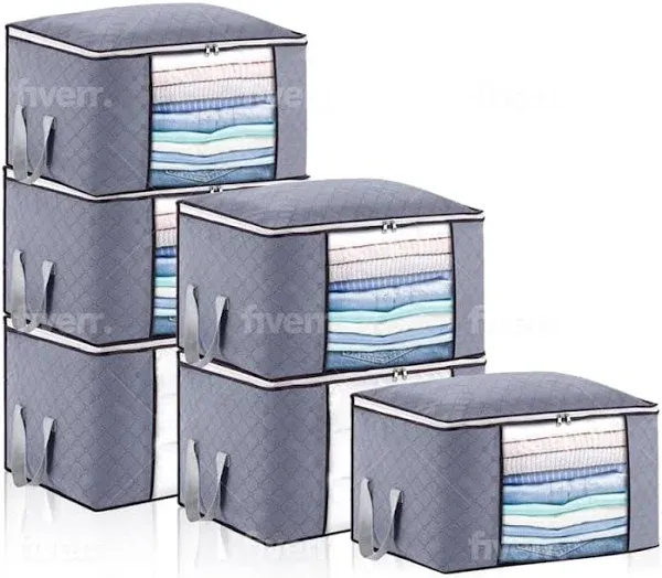 84L Quilted Storage Bags with Clear Window and Handles (Set of 6)