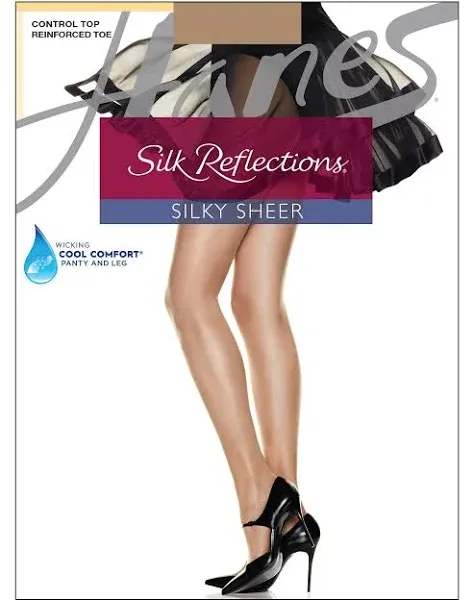 Hanes Women's Silk Reflections Control Top Reinforced Toe Pantyhose (6-Pack