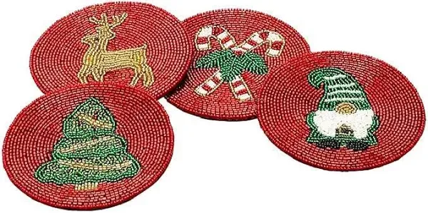 Folkulture Christmas Coasters Set of 4, 4' Round Coasters for Coffee Table, Holiday Coasters for Christmas Décor, Coasters for Coffee Table for Christmas Table Decorations (Holiday Magic)