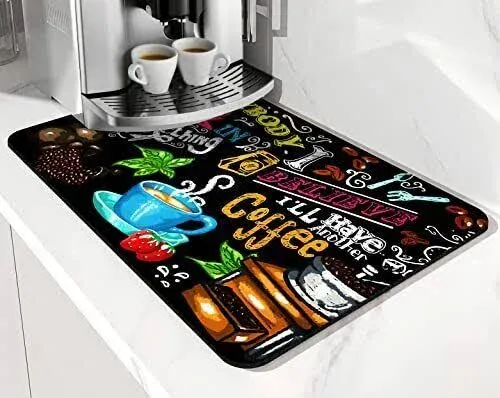 Coffee Bar mat Accessories for Countertop Absorbent Hide Stain Rubber Backed Dish Drying Mats for Kitchen Counter Draining Pad Decor Gift Fit Under Coffee Maker Coffee Pot Espresso Machine (20x12in)