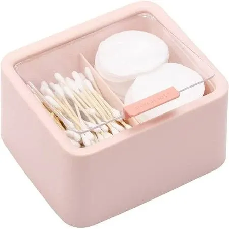 Tecbeauty 2 Slot Cotton Swab Ball Qtip Holder Jar Plastic Container Dispenser Box with Hinged Lid for Bathroom Home Storage Organizer