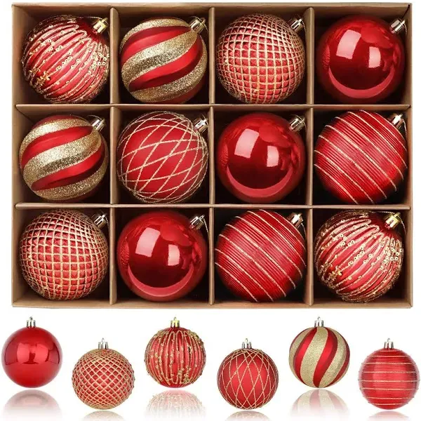 80mm Christmas Balls Ornaments,12PC<wbr/>S Colored Shatterproof Plastic Decorative ...