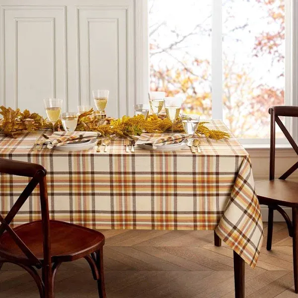 Russet Harvest Woven Plaid Tablecloth