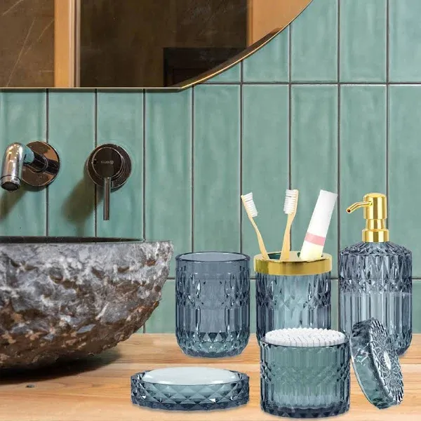 Blue Bathroom Accessories Set