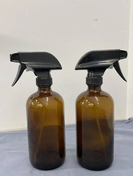 16 Oz Amber Glass Spray Bottles - 2 Pack Refillable Empty Bottle for Cleaning