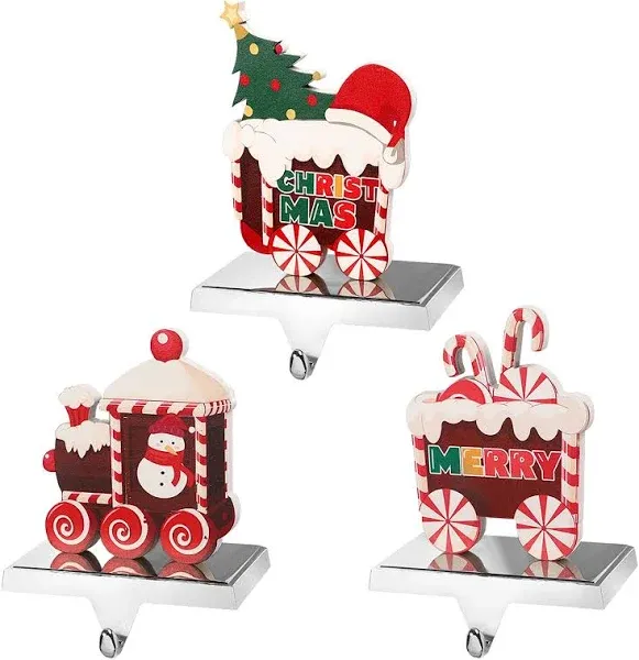 3 Pcs Christmas Stocking Holders for Mantle, Metal Christmas Stocking Hangers...