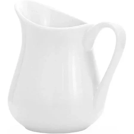 2 Pack 8 Oz White Creamer with Handle, Ceramic Small Creamer Pitcher Set of 2...