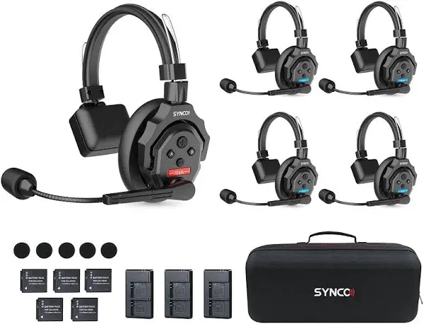 SYNCO XTalk X5 2.4GHz Wireless Intercom Headset, Random Master Device Design, for Team Communication, Film Shoot, Live Show (5 PCS)