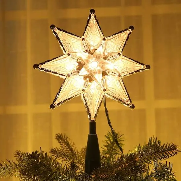 8&#034; Lighted Double-Sided Christmas Tree Topper, 8-Point Multi Color Xmas Tree Top