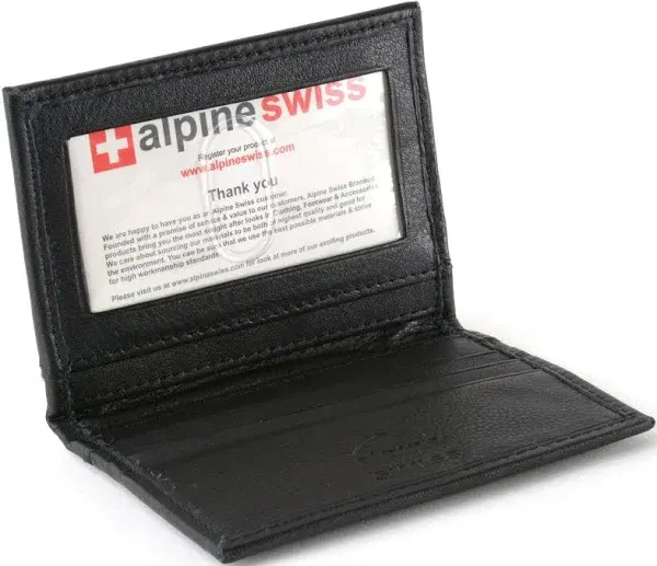 Alpine Swiss Thin Front Pocket Wallet Business Card Case 2 ID Window 6 Card Slot Black