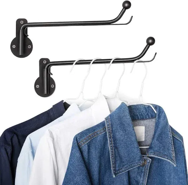 Mkono Wall Mounted Clothes Hanger Rack with Swing Arm Holder Valet Hook Black 