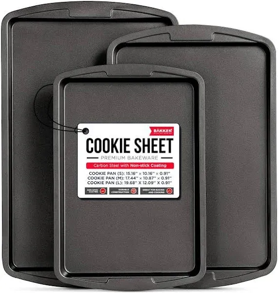 Bakken Swiss Cookie Sheet 3 Piece Set - Non-Stick, Stackable Baking Pans, Gray –