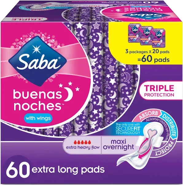 Saba Maxi Overnight Pads with Wings