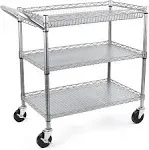 WDT Heavy Duty 3 Tier Rolling Utility Cart, Kitchen Cart On Wheels Metal Serving Cart Commercial Grade with Wire Shelving Liners and Handle Bar for 742253