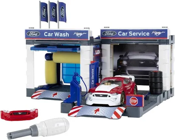 Ford: Service Station With 2019 Ford Mustang - Theo Klein, Garage & Car Can Be Dismantled, Play Workshop Including Lifting Platform & Car Wash, Officially Licensed, Kids Pretend Play, Toys For Children Aged 3+