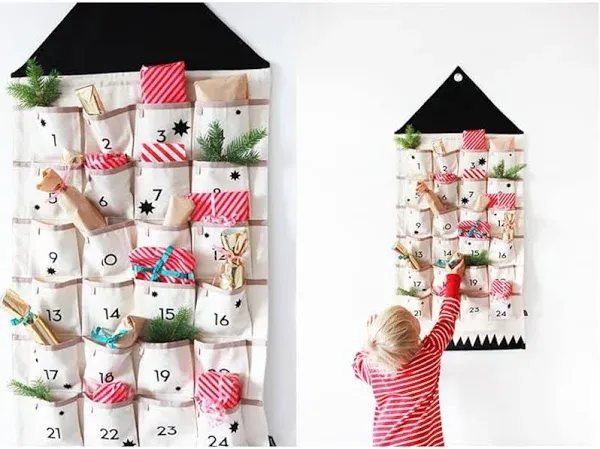 STKMELON Christmas Advent Calendar with Pockets Wall Hanging Bag for Home Xmas 