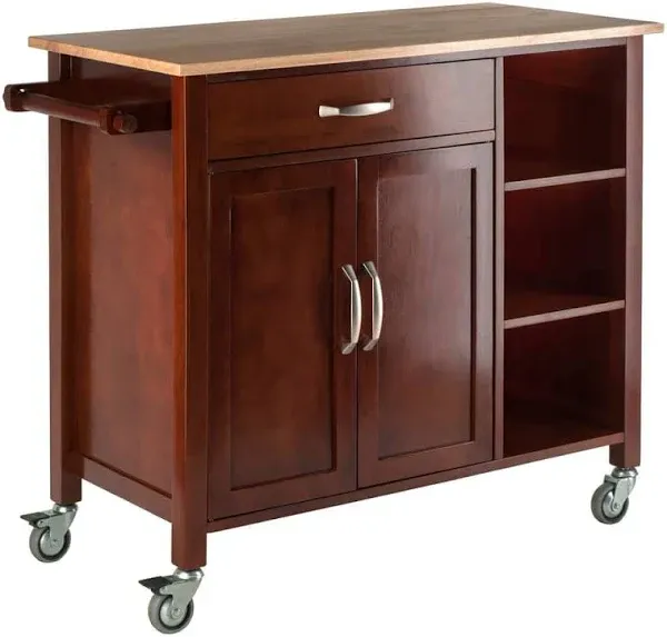 Mabel Walnut Kitchen Cart, Natural Wood Top