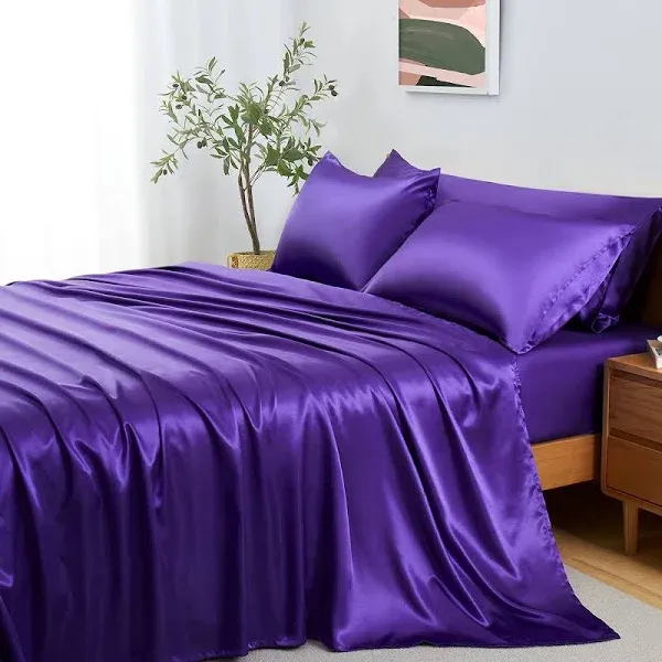 Entisn 5Pcs Silky Satin Sheets Set Size Satin Bed Sheets Set